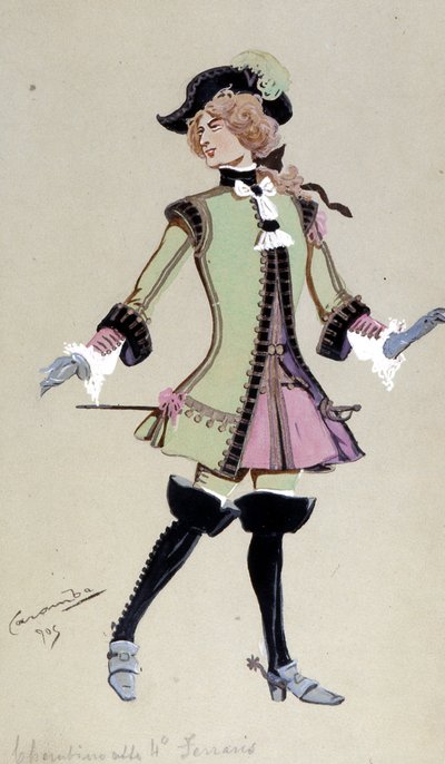 Costume pour Chérubin, des Noces de Figaro de Wolfgang Amadeus Mozart, 1905 - Luigi Sapelli Caramba